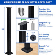 TheLAShop Cable Railing Post - 36x2x2 Level Post T304 SS 16Gauge Image
