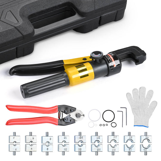 TheLAShop 10 Ton Hydraulic Wire Terminal Battery Cable Crimper w/ 9 Dies