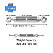 TheLAShop 1/4" x 4" Stainless Turnbuckles Hook & Eye for Cable Wire Rope Image