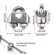 TheLAShop U Bolt Wire Rope Clips 18ct. Stainless Steel, M3(9mm) 1/8in Image