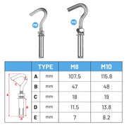 TheLAShop 304SS Concrete Expansion Bolts J-Hook Anchor 6ct. Image