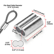TheLAShop 3/16" Cable Wire Rope Ferrule Aluminum Swage Sleeves 100ct. Image