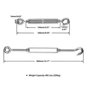 TheLAShop Stainless Steel Hook - Eye Turnbuckles for Cable Wire Rope, M10 6ct. Image