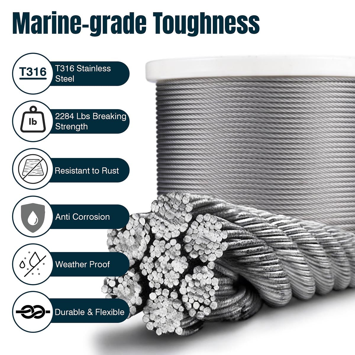 TheLAShop T316 Stainless Steel Cable 7x19 D3/16