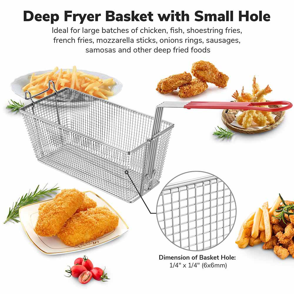TheLAShop Large Commercial Deep Fryer Baskets Replacement 13x6x6 2ct/