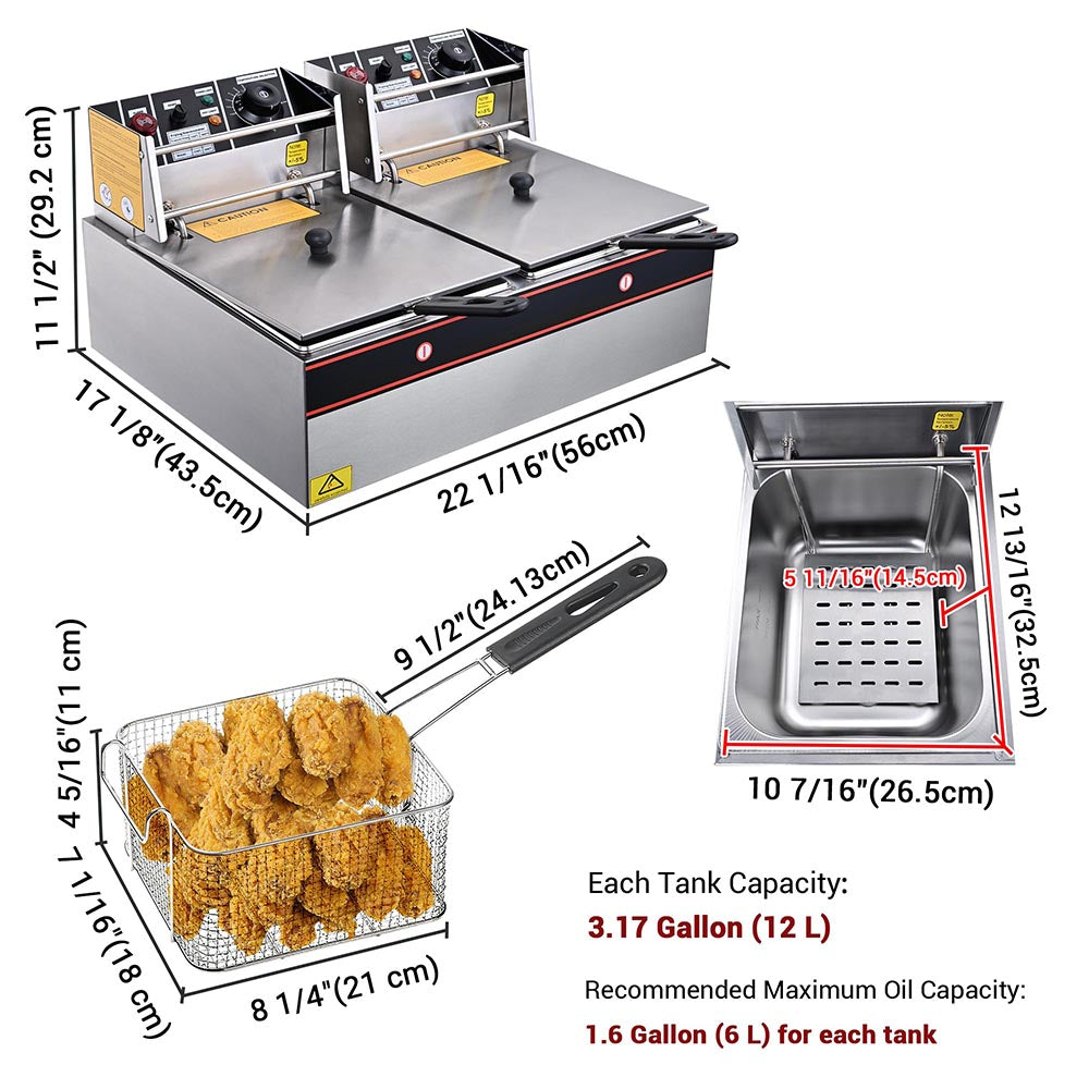 Deep Fryer Electric Deep Fat Fryers w/ Baskets 3.2 Qt Oil Frying Countertop  (J