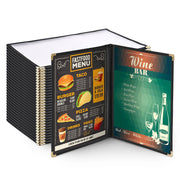 TheLAShop 8-1/2"x14" PVC Vinyl Cafe Menu Cover Folder Black, Book Style 4-View 30ct/pk Image