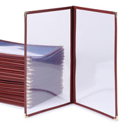 TheLAShop Legal Clear Menu Covers 8-1/2"x14" Wine Red Trim - 30ct. Image
