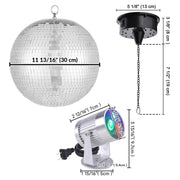 TheLAShop Rotating Disco Ball & RGB Spotlight Set for Nightclub, Retro Disco, 12in Silver Image