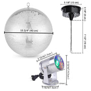 TheLAShop Rotating Disco Ball & RGB Spotlight Set for Nightclub, Retro Disco, 16in Silver Image