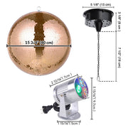 TheLAShop Rotating Disco Ball & RGB Spotlight Set for Nightclub, Retro Disco, 16in Rose Gold Image
