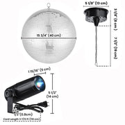 TheLAShop 16" Rotating Mirror Disco Ball with 8 RGB Spotlights, for Nightclub, Ballroom, & Events Image