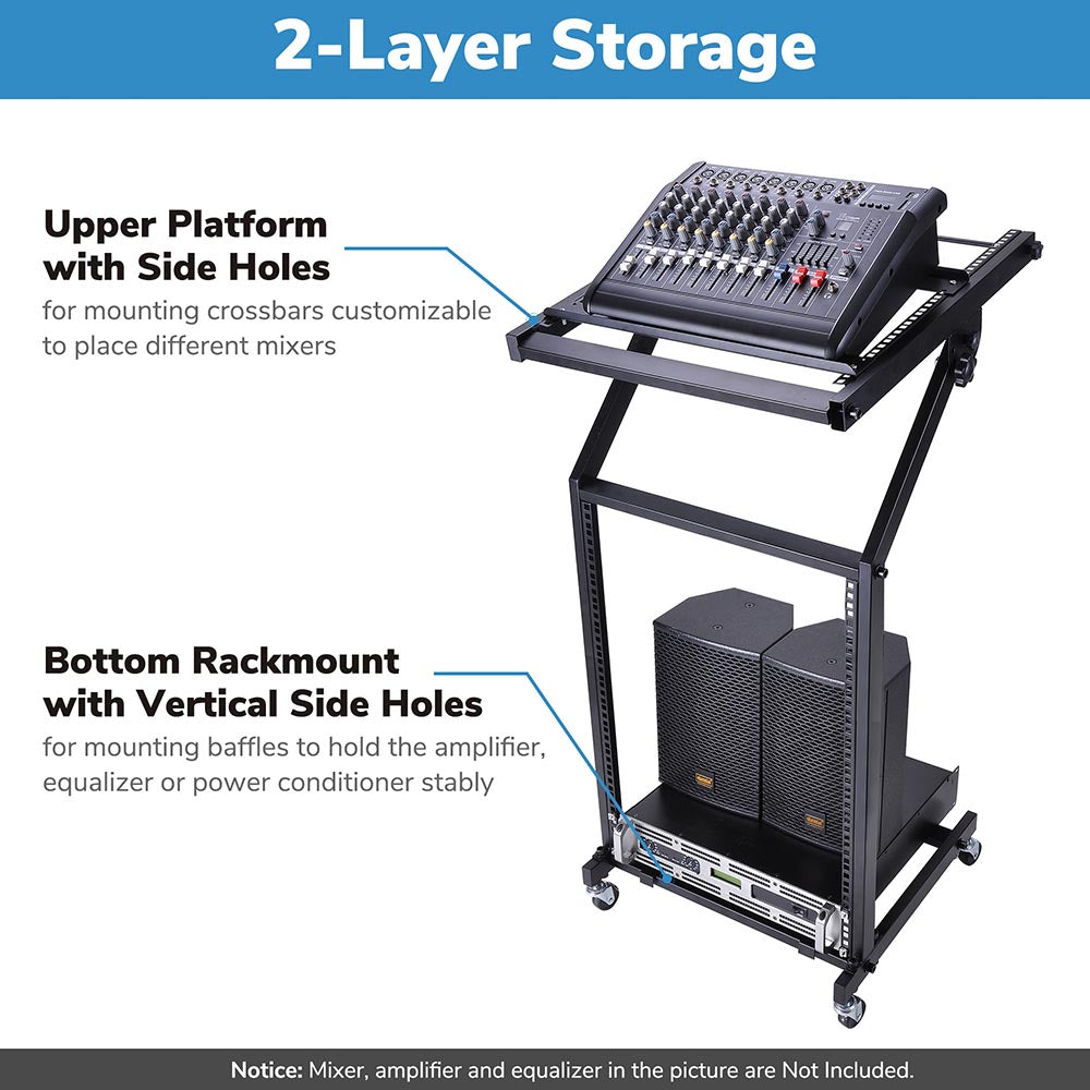 Sound System Mixer Rack TheLAShop 16U Solid Steel Audio Mixer Rack with Crossbar 19