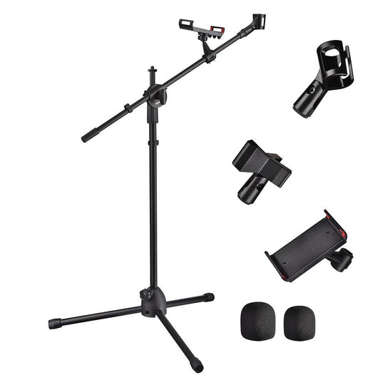 TheLAShop Mic Stand Boom Arm Dual Mic Mounts & Phone Holder 2'8" to 5'11"H