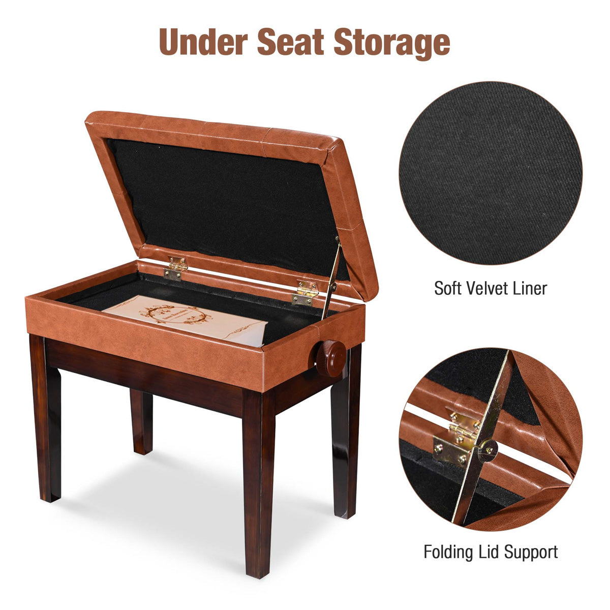 TheLAShop Adjustable Piano Bench with Storage