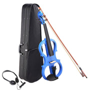 TheLAShop 4/4 Full Size Maple Silent Electric Violin Headphone Set w/ Case, Blue Image