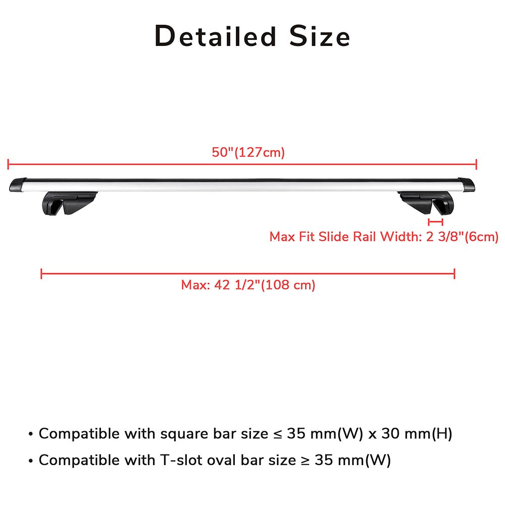 Labworkauto 48" Universal Aluminum Roof Rack Cross Bars – With 3 Clamp Types For Luggage Cargo