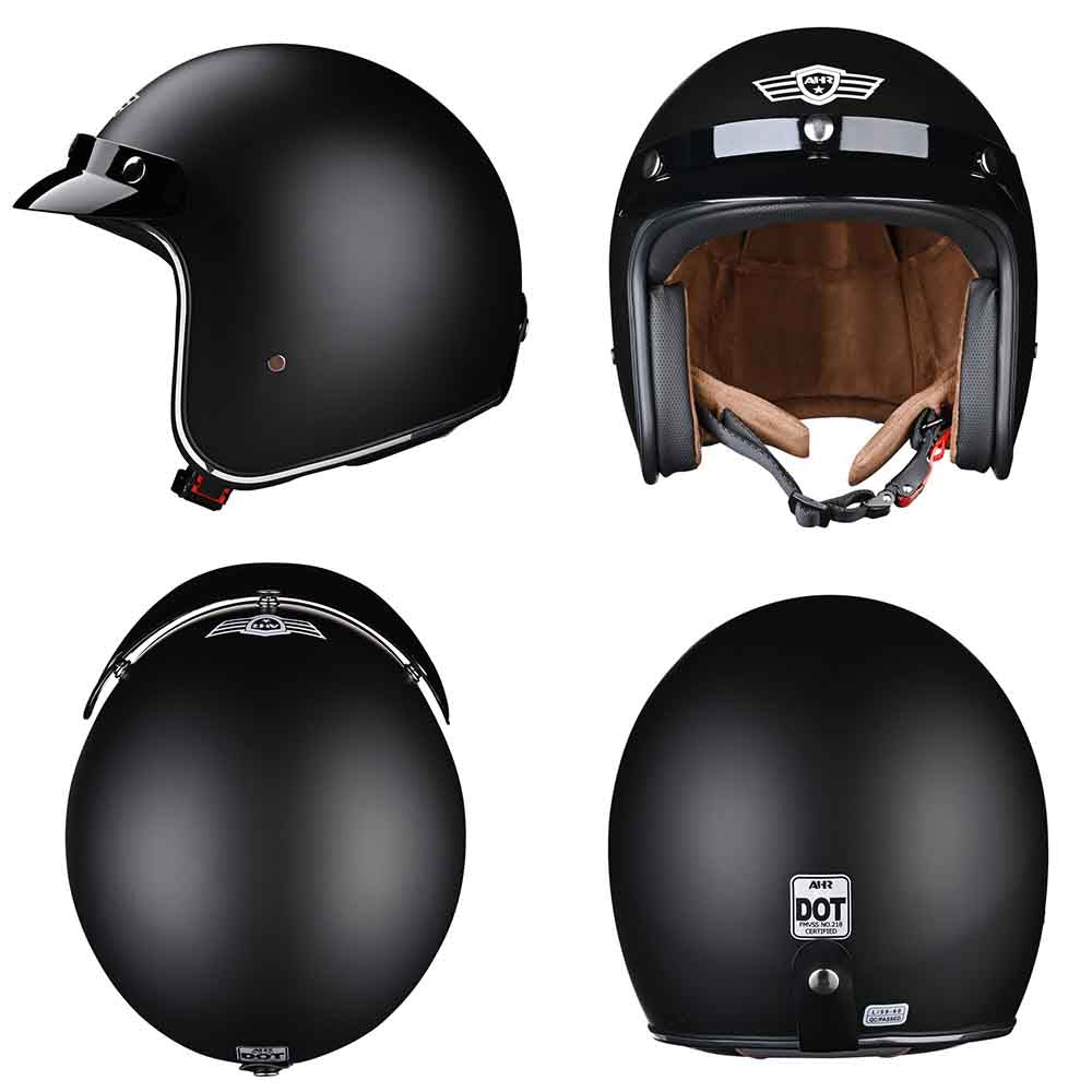 TheLAShop Open Face Helmet with Visor 3/4 DOT Matte Black TheLAShop Open Face Helmet with Visor 3/4 DOT Matte Black
