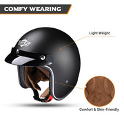 TheLAShop Open Face Helmet with Visor 3/4 DOT Matte Black Image