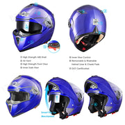 TheLAShop Helmet RUN-M Modular Helmet DOT Full Face Flip up Blue