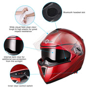 TheLAShop Helmet RUN-M Modular Helmet DOT Full Face Flip up Red