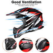 TheLAShop Black Red Dirt Bike Helmet Full Face DOT Lightweight Image