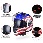 TheLAShop Helmet RUN-F Full Face Helmet Dual Visor DOT Eagle