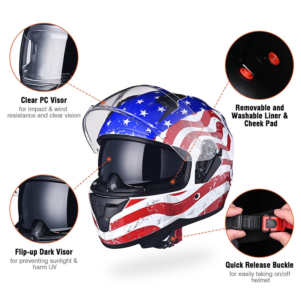 full face motorcycle helmet two eyepieces TheLAShop Helmet RUN-F Full Face Helmet Dual Visor DOT Eagle