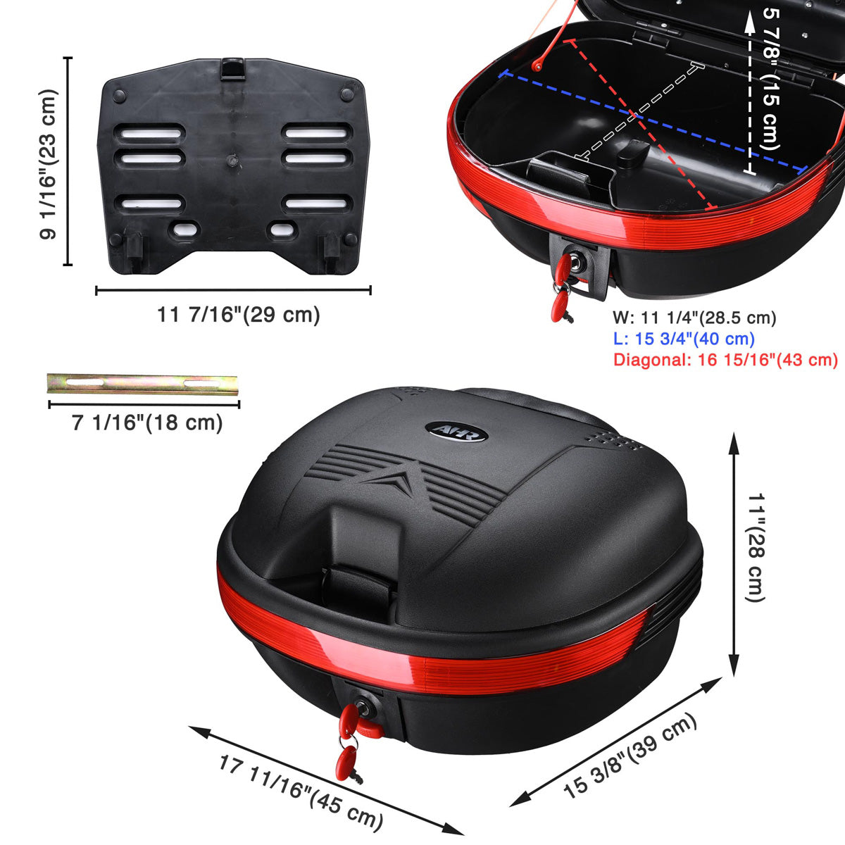 3 helmet motorcycle trunk TheLAShop Motorcycle Trunk Scooter Top Case Quick Release Black