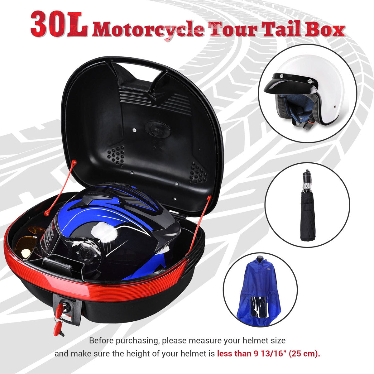 3 helmet motorcycle trunk TheLAShop Motorcycle Trunk Scooter Top Case Quick Release Black