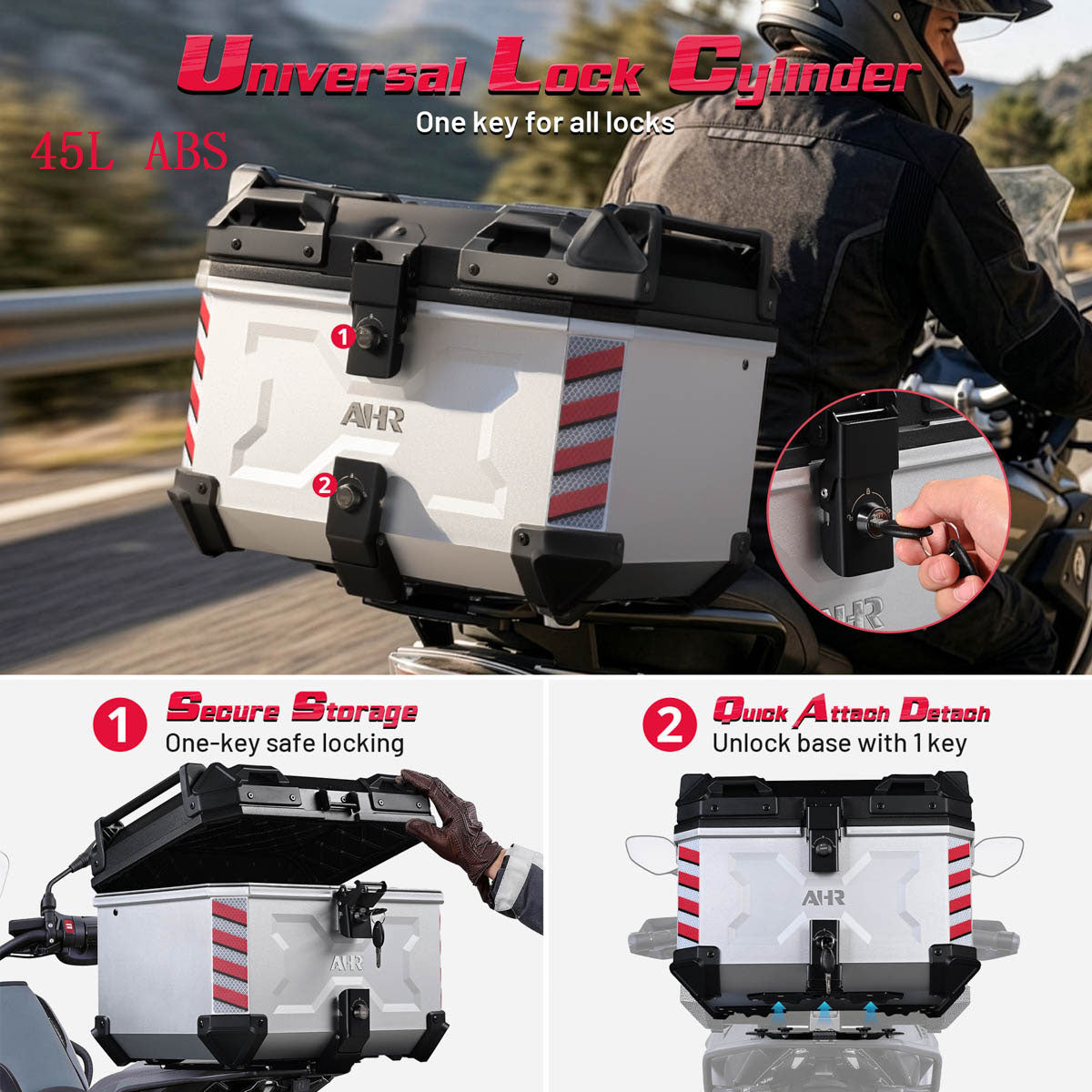 TheLAShop Rectangular Motorcycle Trunk with Backrest Scooter Top Case