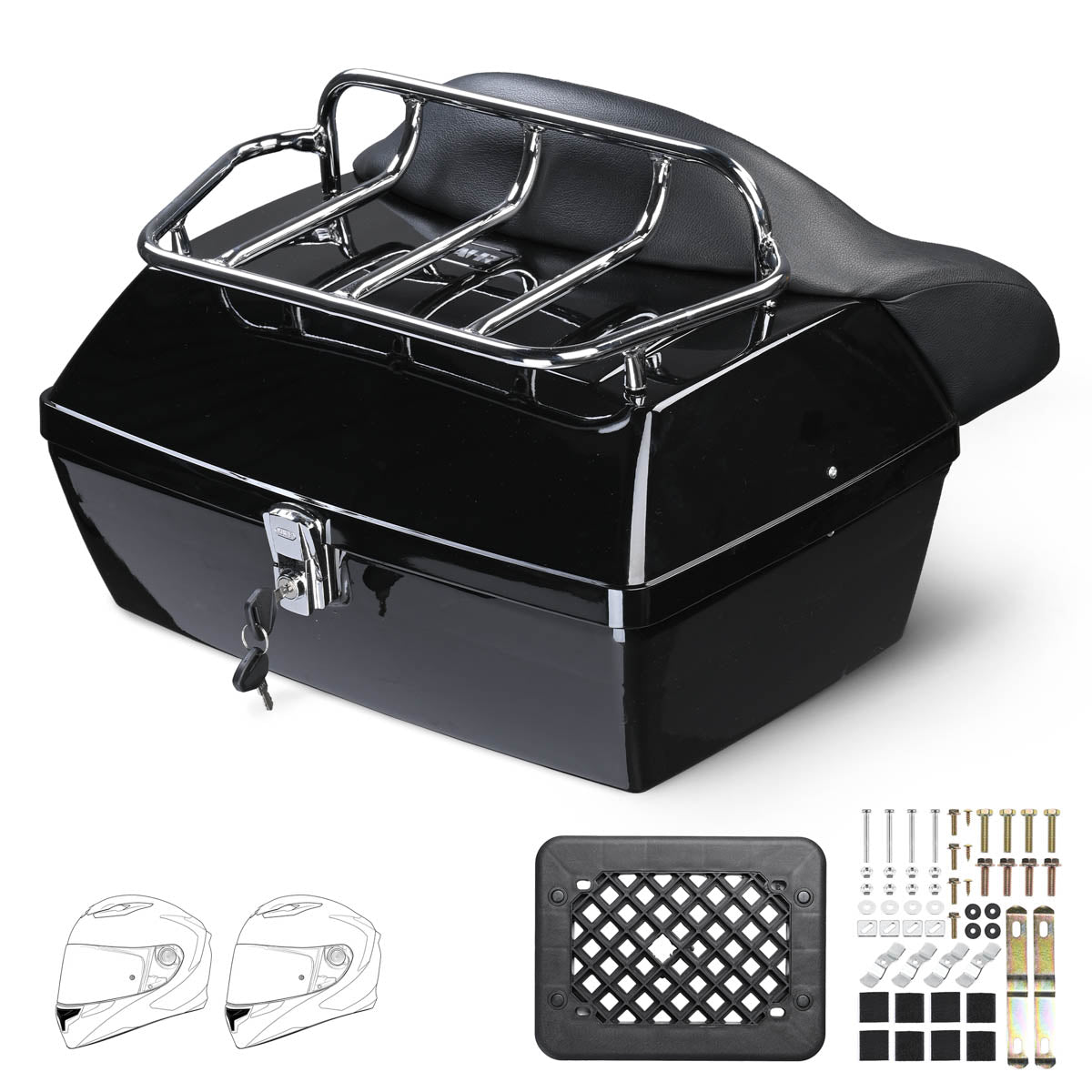 TheLAShop Motorcycle Trunk with Backrest Scooter Top Case Gloss Black