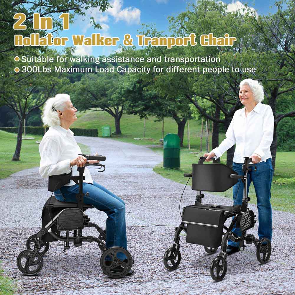 TheLAShop One-Hand Fold Rollator Walker with Footrest Seat