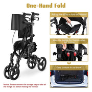 TheLAShop One-Hand Fold Rollator Walker with Footrest Seat Back&Armrest