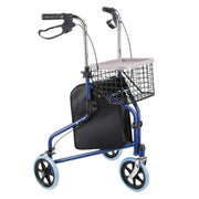 TheLAShop 3-Wheel Folding Walker Rollator w/ Brakes Basket & Pouch, Blue Image