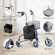 TheLAShop 3-Wheel Folding Walker Rollator w/ Brakes Basket & Pouch Image