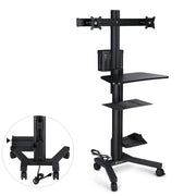 TheLAShop 2-Monitor Mobile PC Workstation with Power Outlets, Black+36" Crossbar Image