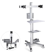 TheLAShop 2-Monitor Mobile PC Workstation with Power Outlets, Silver+36" Crossbar Image