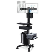 TheLAShop NexusX Dual-Screen Rolling PC Cart with Drawer, Black Image