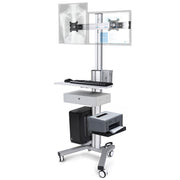 TheLAShop NexusX Dual-Screen Rolling PC Cart with Drawer, Silver Image