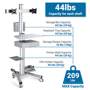 TheLAShop NexusX Dual-Screen Rolling PC Cart with Drawer Image
