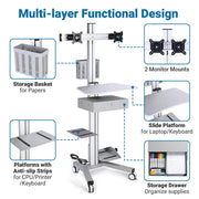 TheLAShop NexusX Dual-Screen Rolling PC Cart with Drawer Image