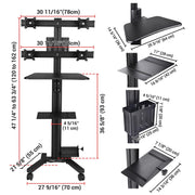 TheLAShop NexusX Quad Monitor Rolling PC Cart Workstation - 10-21" AV Mount Image