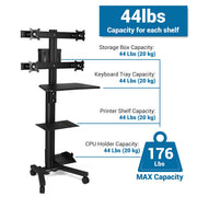 TheLAShop NexusX Quad Monitor Rolling PC Cart Workstation - 10-21" AV Mount Image