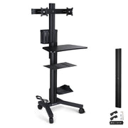 TheLAShop 2-Monitor Mobile PC Workstation with Power Outlets, Black+36" Crossbar Image