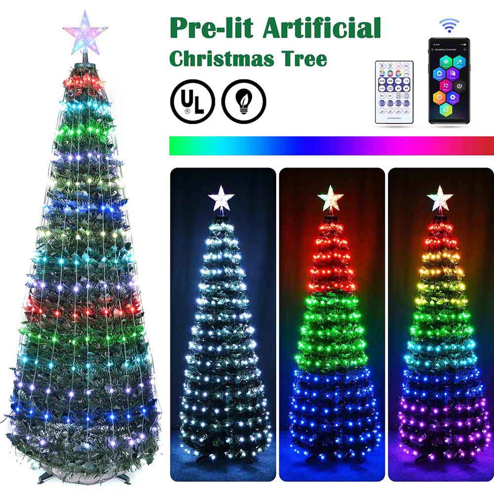 Hivago Artificial Christmas Tree with Remote-Controlled Color-Changing LED Lights
