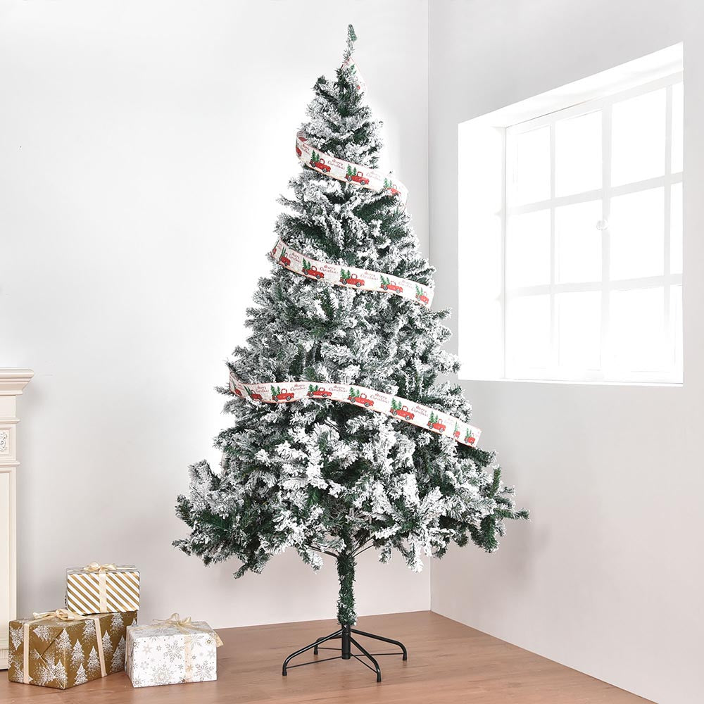 TheLAShop 7.5ft Frosted Christmas Tree with Ribbon & Stand