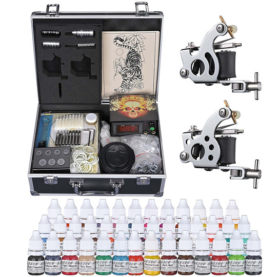 TheLAShop Tattoo Kit 2 Machine LCD Power Supply 40 Ink w/ Case