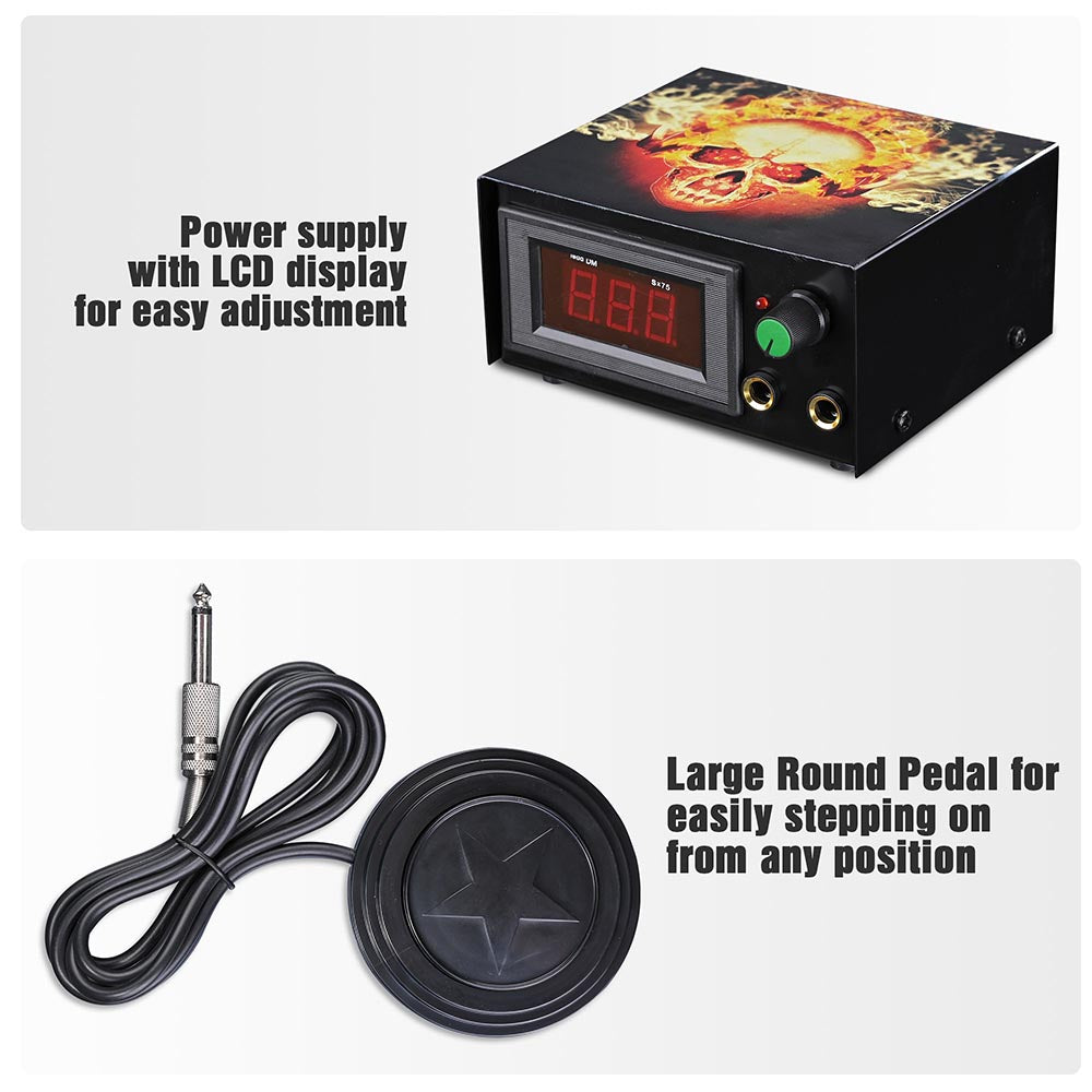 TheLAShop Tattoo Kit 2 Machine LCD Power Supply 40 Ink w/ Case