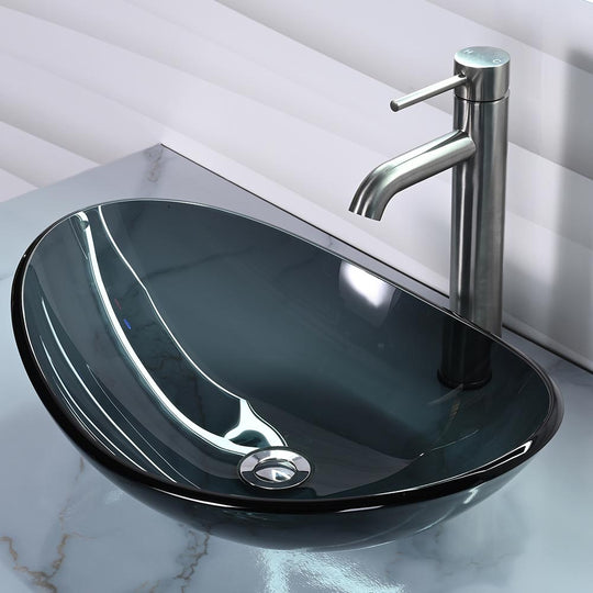 TheLAShop Gray Tempered Glass Bathroom Sink Oval 22x14"